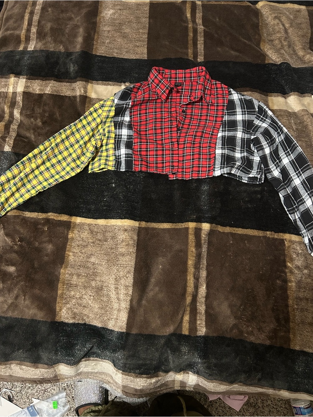 J. Crew Multicolor Plaid Patchwork Cropped Bomber Jacket